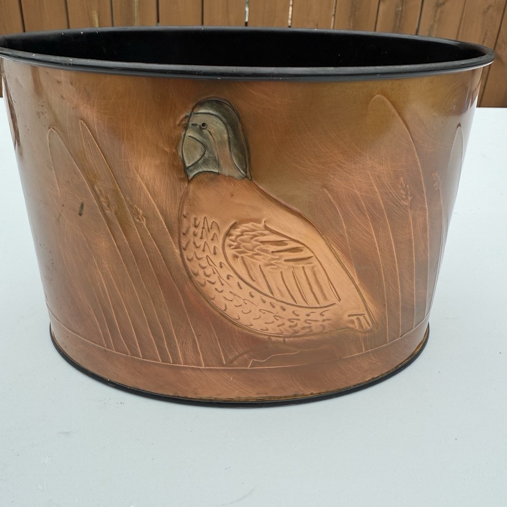 Greg Hentzi Copper Planter Hand Embossed Design Bird Pheasant 7 x 4.50 in
